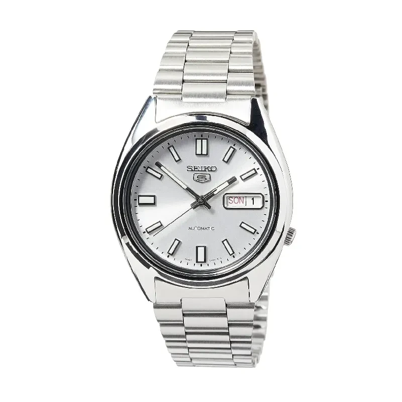 Seiko 5 Automatic Silver Dial Day Date Men's Watch- SNXS73k